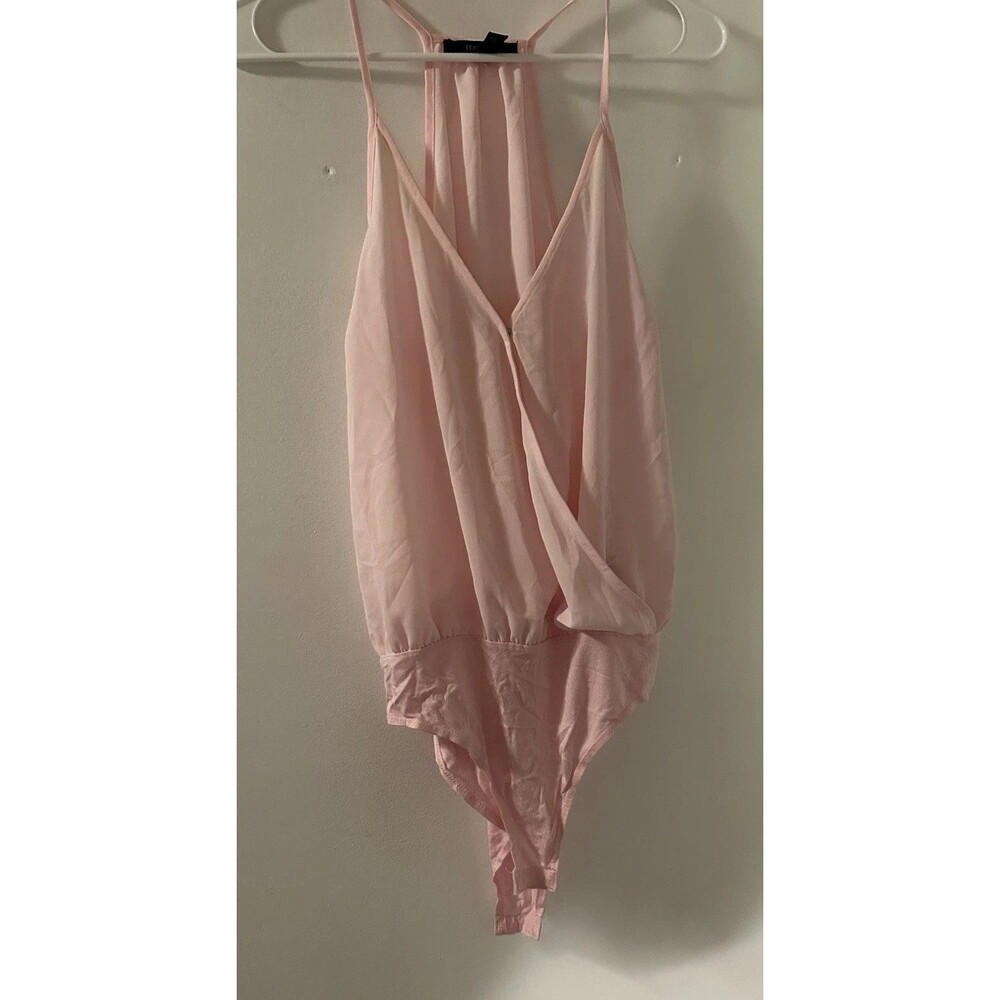 Forever 21  Blush Pink Bodysuit Surplice Blouse Drape V-Neck  Women M Date Night